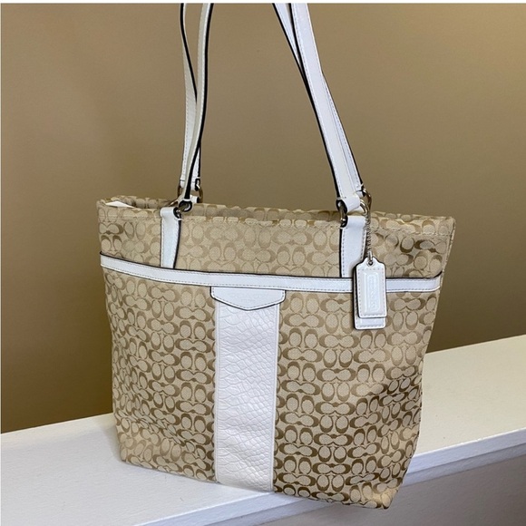 Coach Handbags - Coach Monogramed White And Tan Embossed Bag